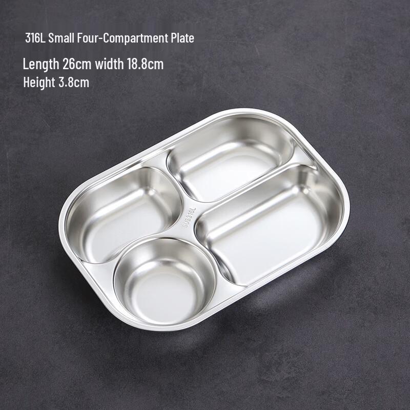 WZ Food-Grade Stainless Steel Kids Divided Meal Tray Four Compartment Plate