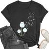 Cat Shirts for Women Flower Tee Shirts Womens Dandelion T-Shirt Cute Dandelion Cat Graphic Print Shirts