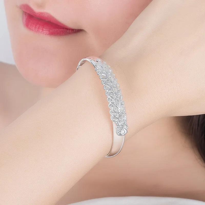 925 Silver Peacock Opening Screen Bracelet For Women Luxury Designer Texture Open Bracelets Party Original Jewelry Gift