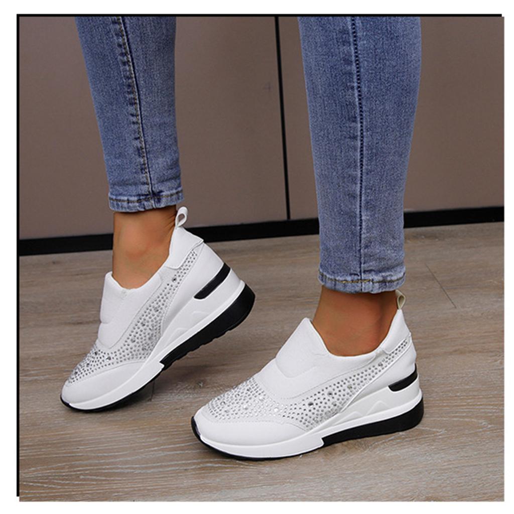 Large size wedge shoes women's spring 2025 new rhinestone inner heightening shoes high heel lazy shoes casual sports shoes women