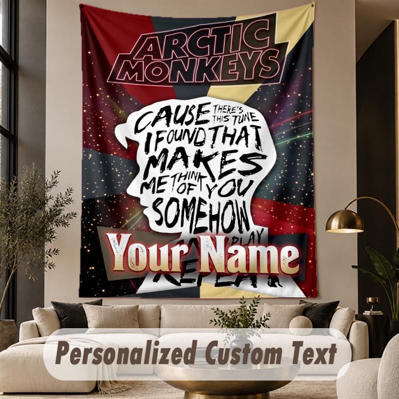 Custom Text Printed Tapestry Arctic Monkeys Pattern Large Wall Hanging Indoor Room Decor