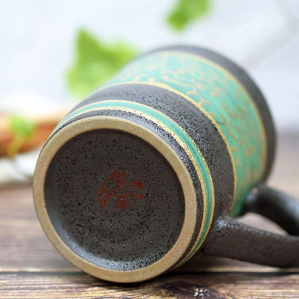 Waza no Kura Stylish Coffee Kutani Ware Mug with Gold Arabesque Design and Green Ceramic Made in Perfect as a Birthday 60th 70th 77th or 88th Birthday