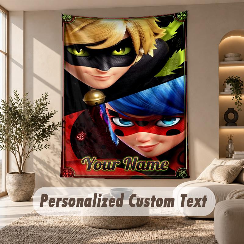 Miraculous Ladybug Tapestry, Personalized Custom Text, Wall Hanging Tapestry For Living Room Home Wall Decor