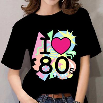 80s Women's T Shirt Femal Black/White Shorts Sleeve Tops 2023 Fashion Casual T-shirts Oversized 90s Harajuku Clothing For Girls