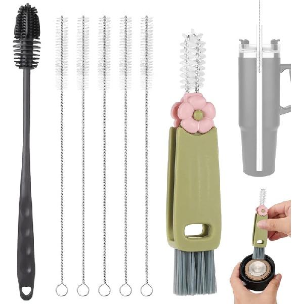 7pcs Silicone Straw Cleaner Set, Straw Cleaner Brush, Water Cup Brush, Reusable Silicone Straw for YETI 25/26/35/42oz, Medium