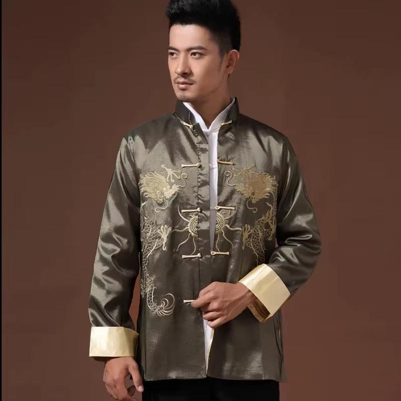 Men Embroidered Tops Chinese Traditional Phoenix Printed Clothes Dragon Tang Suit Clothing Long Sleeve Jacket
