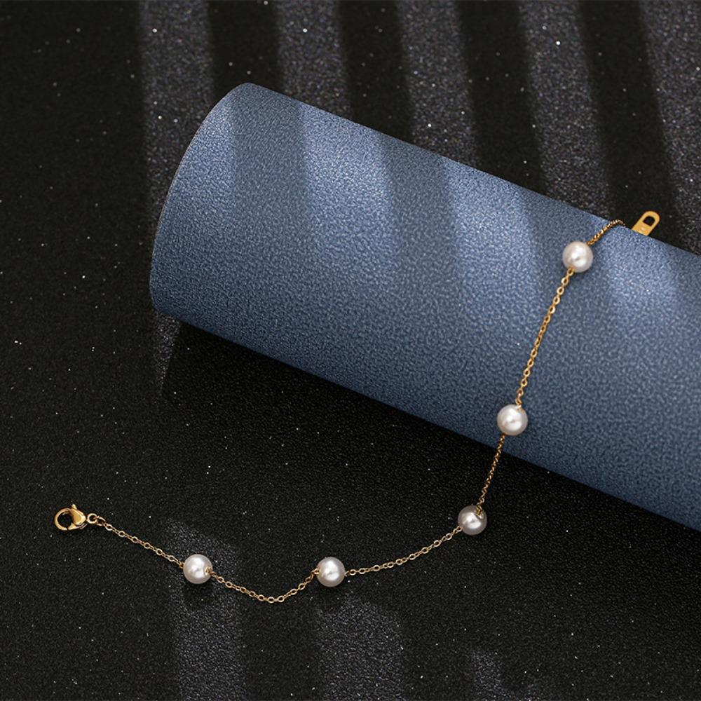 Exquisite Simple Imitation Pearl Stacked Anklets for Women Fashion Beach Vacation Daily Wear Birthday Gifts Zircon Accessories