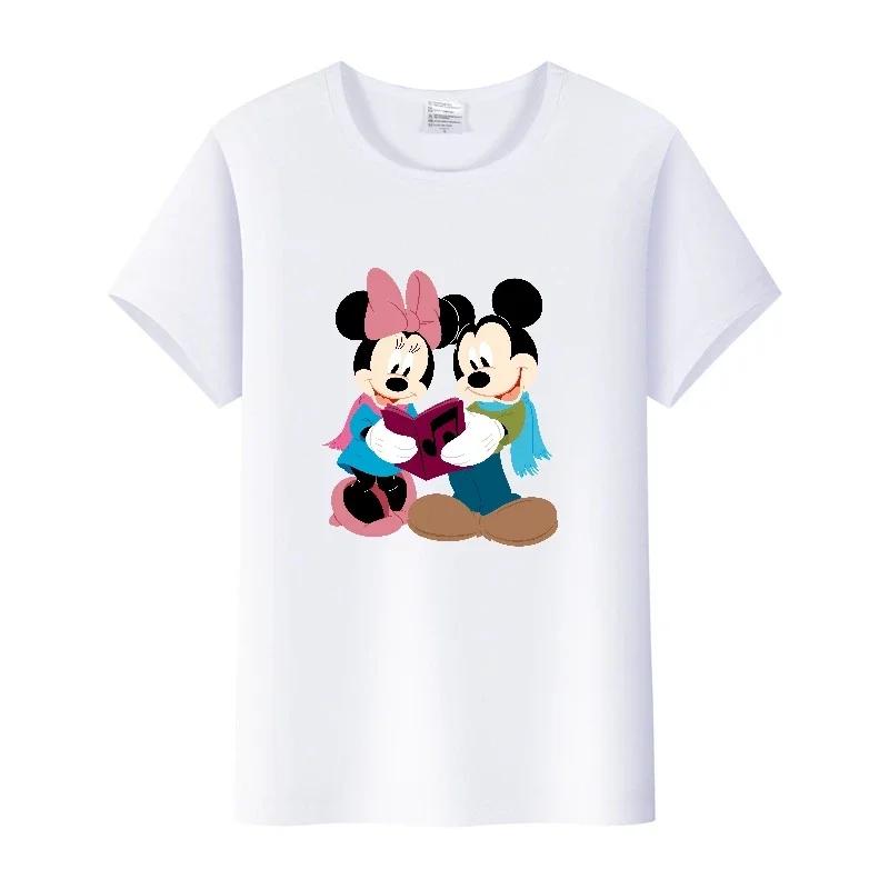 Fashion Disney Cartoon Men Tshirt Female Tops Summer Women Short Sleeve T-shirt Gothic Tee Ladies Mickey Mouse Graphic Clothes
