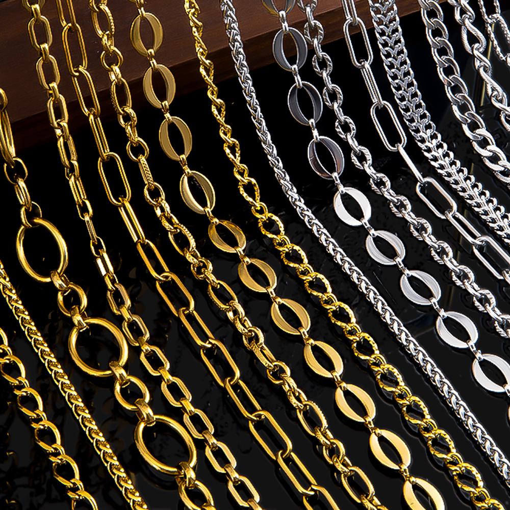 1Meter Stainless Steel Gold Plated Link Chain for Needlework DIY Men Necklace Bracelet Jewelry Making Materials Supplies No Fade