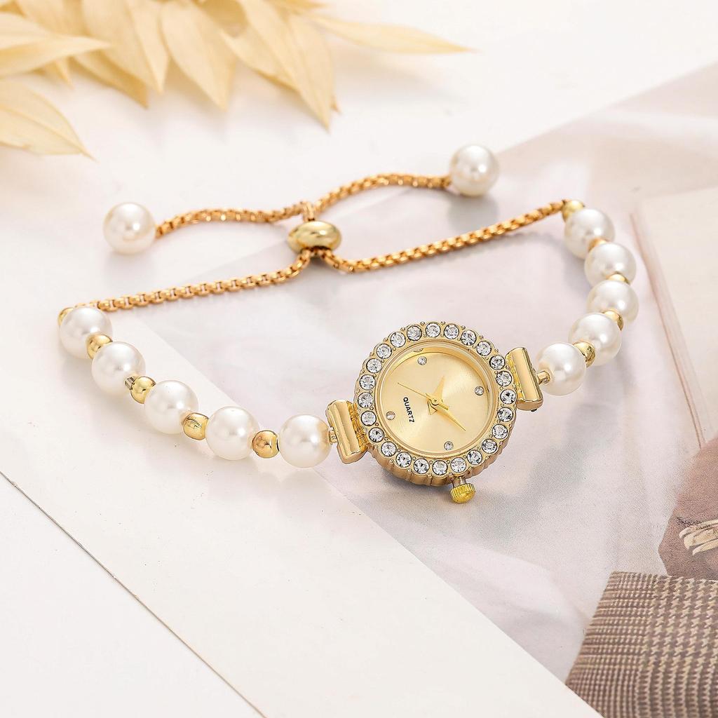 Ceasuri de mână pentru femei Simulare creativă Bratara cu margele Ceas Strass Cadran rotund Accesorii