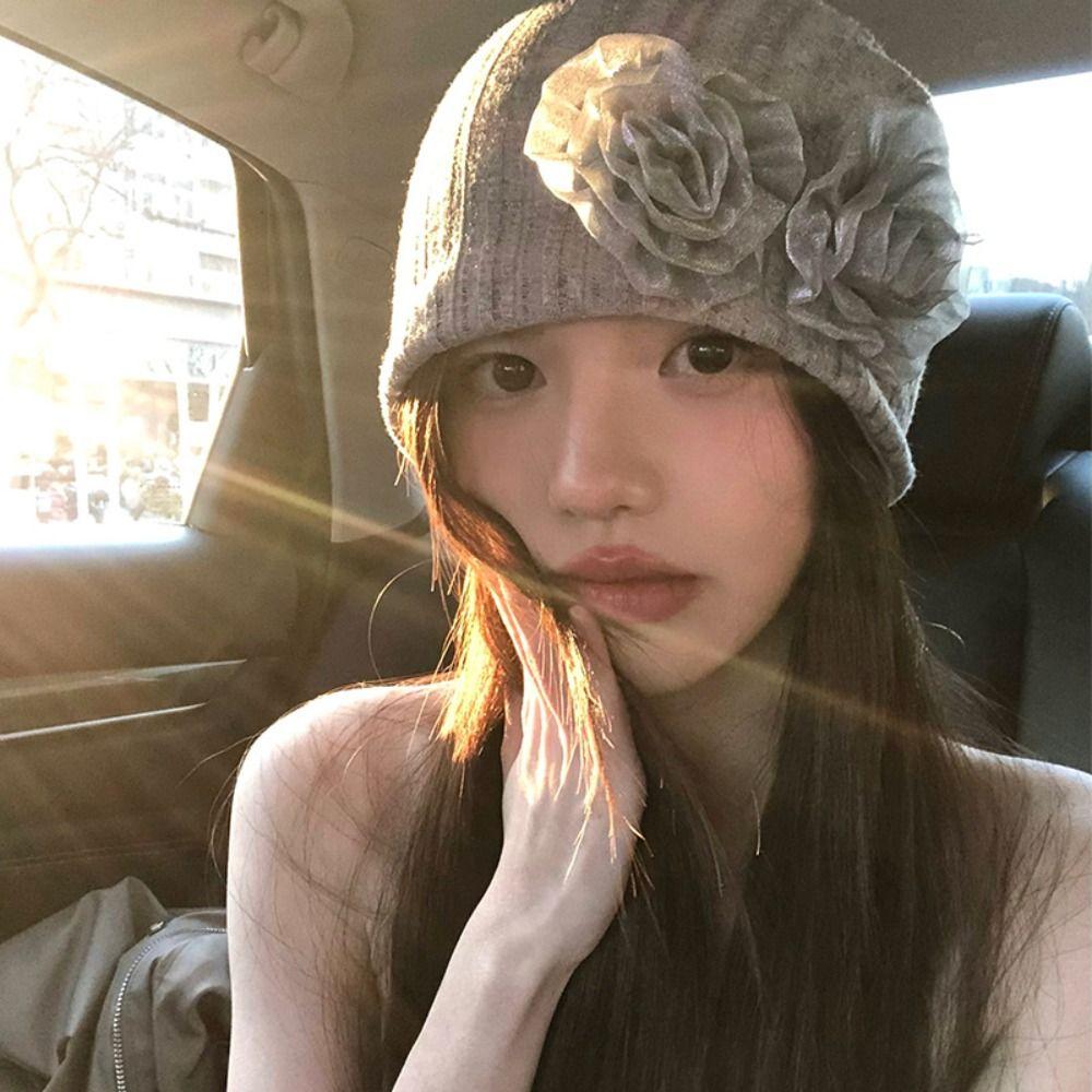 

Милая классная цветочная шапка-бини Harajuku кружевная вязаная шапка новый дизайн Y2K вязаная шапка для женщин Style C