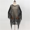 Tassel Sunscreen Cover-up Loose Fit Knit Hollow Out Top Fashion Fishnet Swimsuit Cover Up  Vacation
