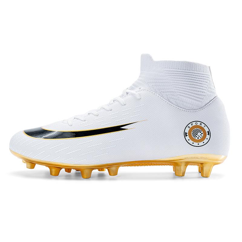 High-top Electroplated Gold-soled Spiked Football Shoes for Boys and Teenagers, Game Training Shoes for Man-made Land