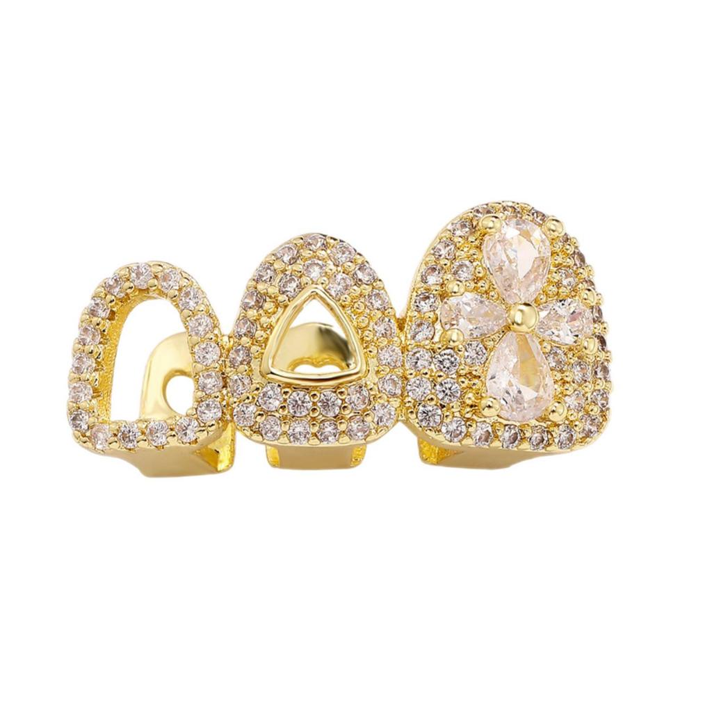 Trendy Gold Hollow Three-Piece Grillz for Street Style Hip Hop