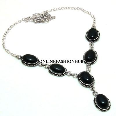 Black Onyx Gemstone 925 Sterling Silver Plated Necklace Jewelry EJJ-N27