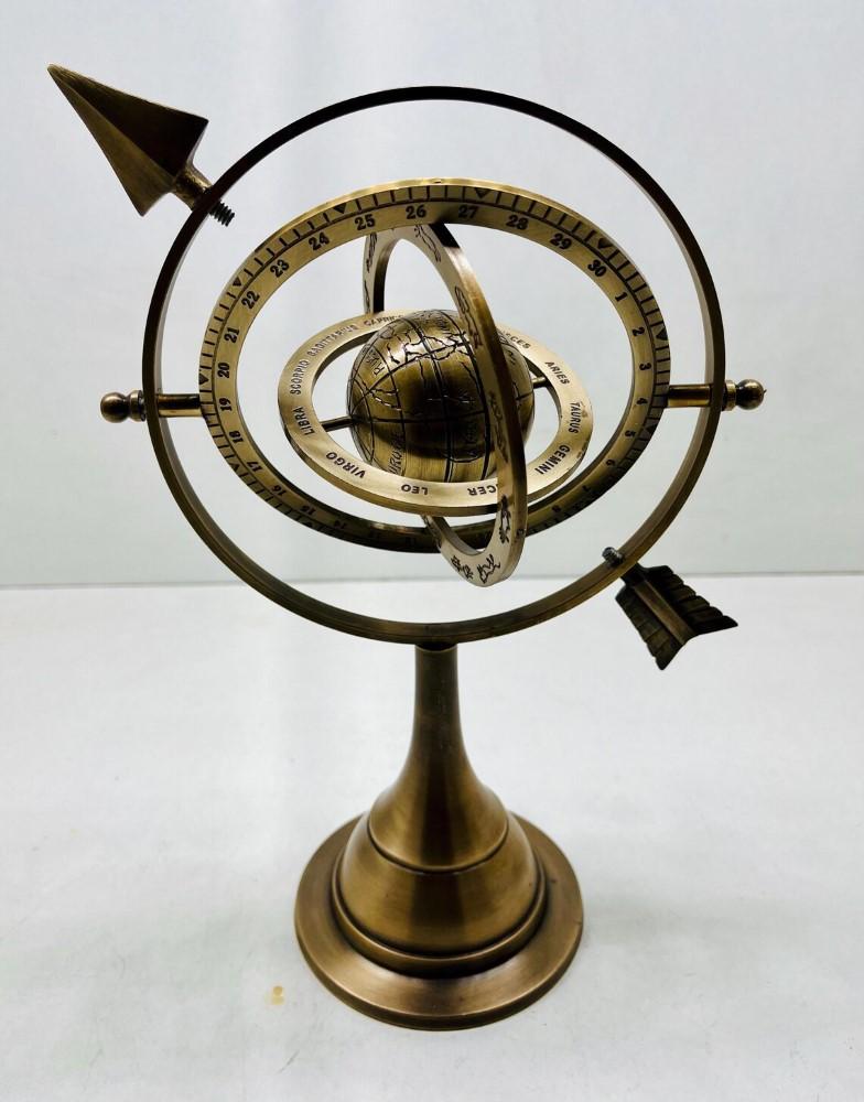 Vintage Brass Armillary Sphere 11" Antique Astrolabe Table Top World Globe Gift