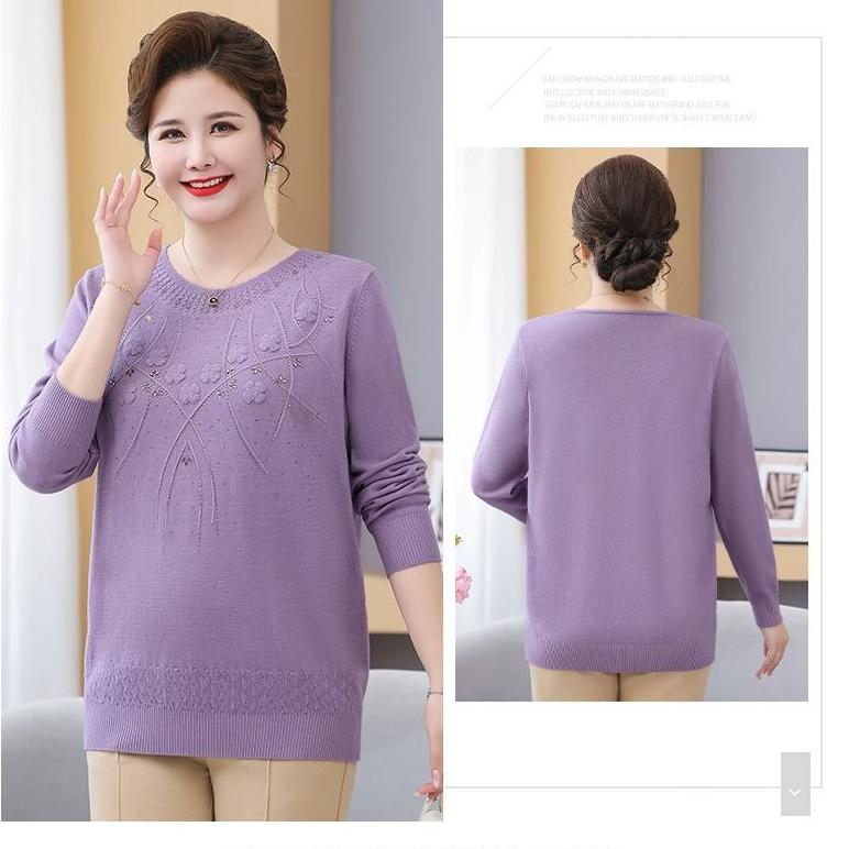 Women's Loose Plus-Size Sweater Autumn and Winter Crew Neck Printed Knitwear Soft and Skin-Friendly Stretch Pullover Top