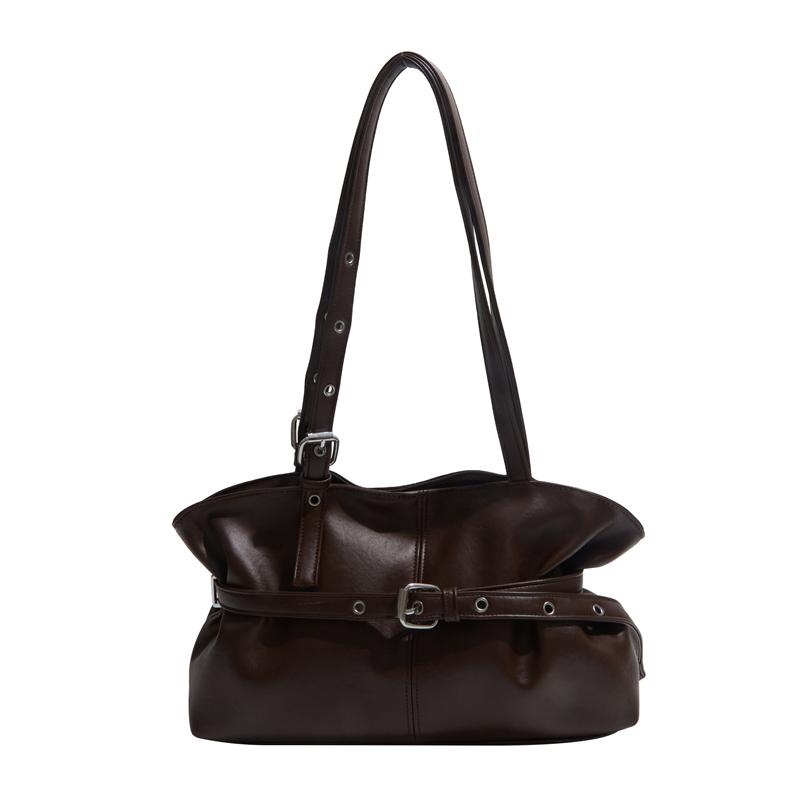 

PU Solid Color Zipper Buckle Casual Tote 2026 New High Quality Texture Bags Waterproof Durable Versatile Shoulder Bags кавовий