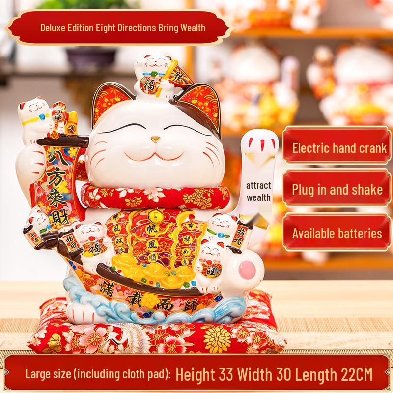 Large Waving Hand Lucky Cat Ornament - Cashier Desk Home Decor Gift