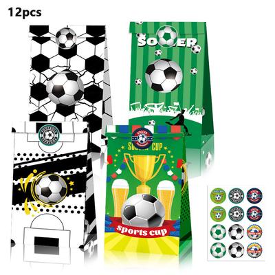 Soccer World Cup Theme Kraft Paper Bags Sticker Set Football Field Gift Packaging Tournament Party Supplies 12-Pack Less