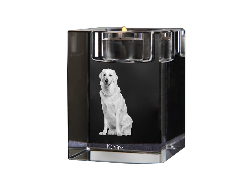 Kuvasz – Candle holder with dog photo, crystal tealight holder | Art-Dog