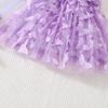 Girls Summer Long Sleeve Dress Solid Color Mesh Splicing Skirt
