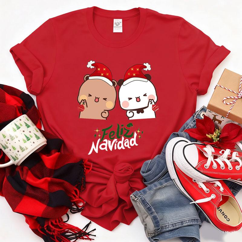 Joyeux Noël Mignon Bubu Dudu Graphiques Dessin Animé T-shirt Populaire Fête de Fête Unisexe Coton T-shirts Tendance Drôle Chemise de Noël