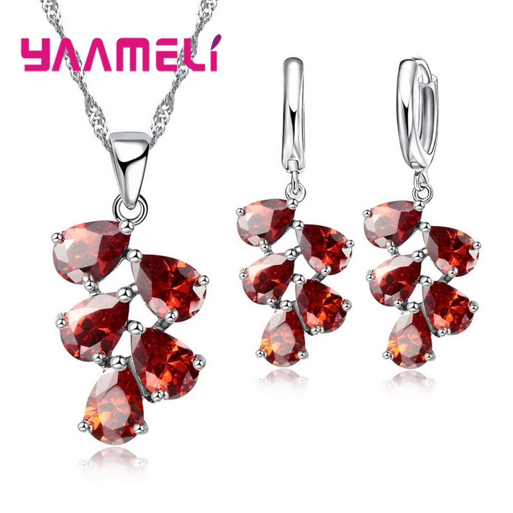 Trendy 925 Silver Anniversary Jewelry Set with Cubic Zirconia Pendant Necklace and Hoop Earrings