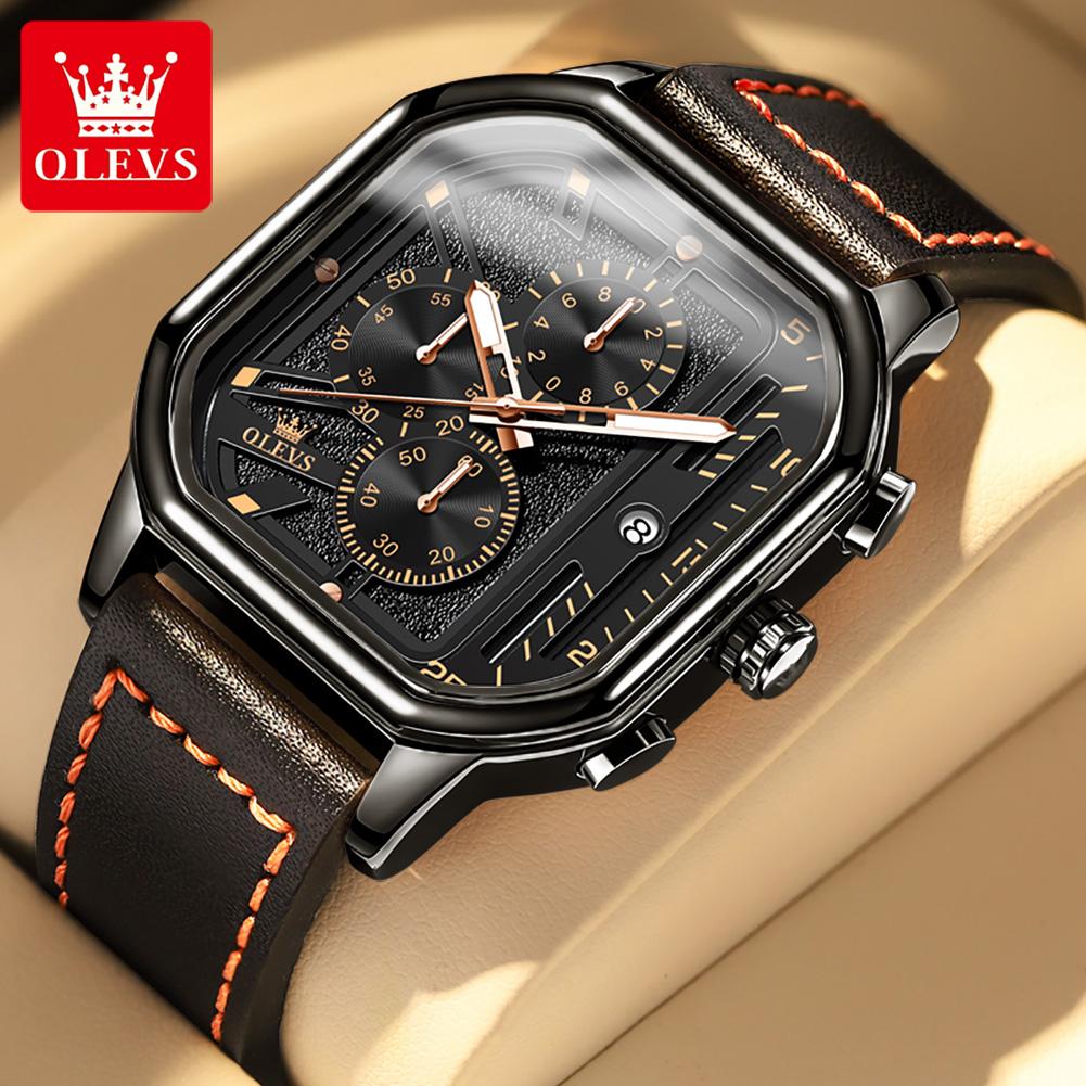 OLEVS Men's Watch Multifunctional Punk Square Design Quartz Watch Men's Watch