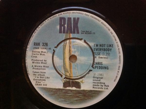 

7-дюймовая пластинка CHRIS SPEDDING Im Not Like Everybody Else RAK326 RAK 1981 UK Rock Б/у