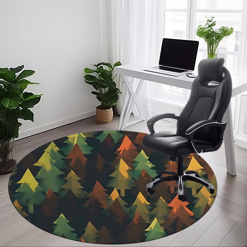 1pc Forest Trees Office Round Area Rug, Indoor Mat Suitable For Office, Under Office Chairs Bedroom Living Room Home Decor, Room Deco