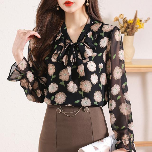 Bedrucktes Damenhemd, Design Rüschenoberteil, Modisch Alternde Polka Dots Flatter Einfaches Pendlerhemd