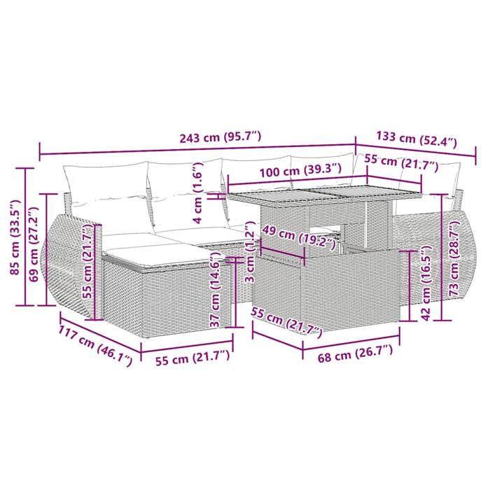 VidaXL Garden Lounge Set with Cushions 7 Pcs Grey Braided Resin 3327288