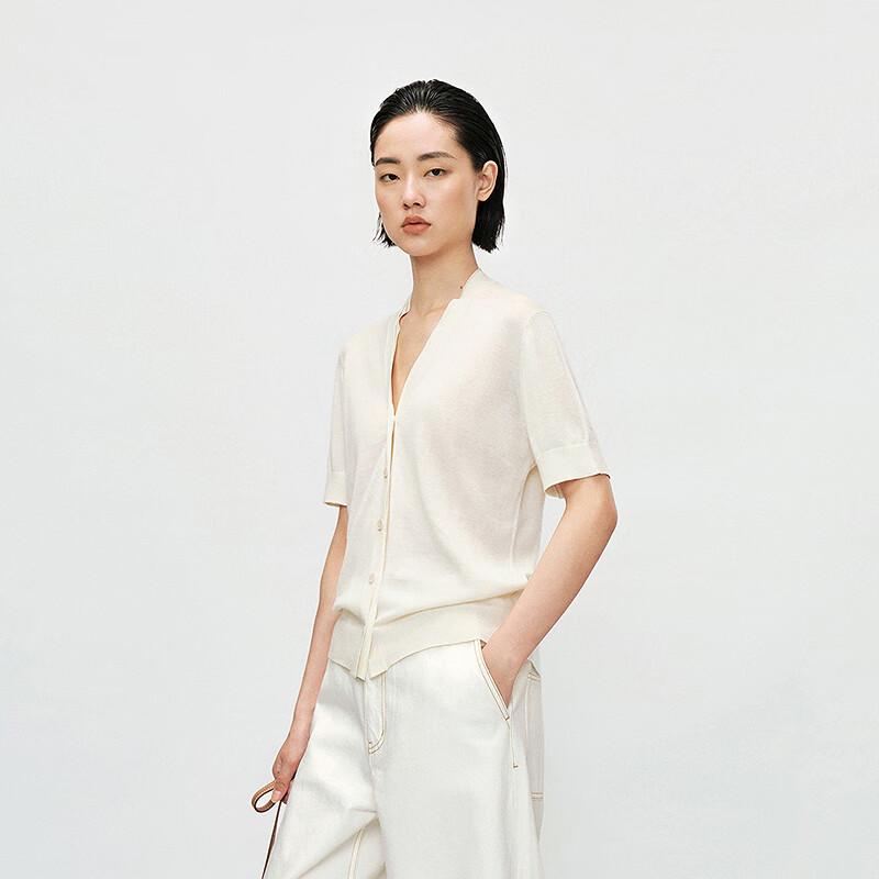LESS 2025 Summer Short V-Neck Cashmere Cardigan