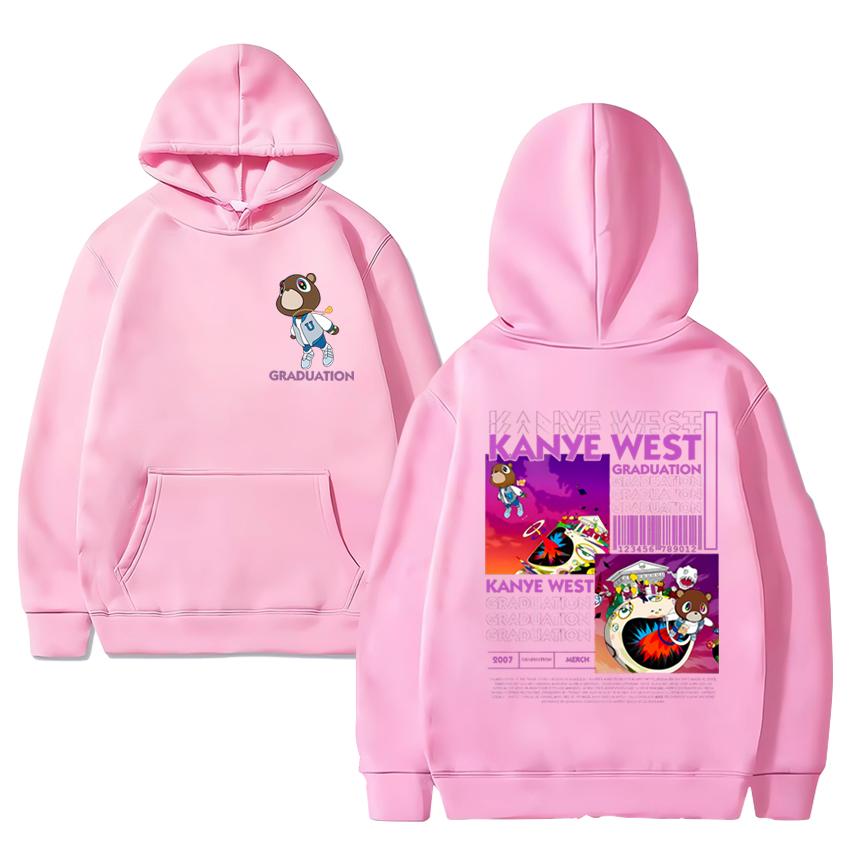 Hot sale Kanye West Graduation Bear Hip Hop print Hoodie 2024 Men Women vintage Casual streetwear Unisex Fleece Long sleeve Tops