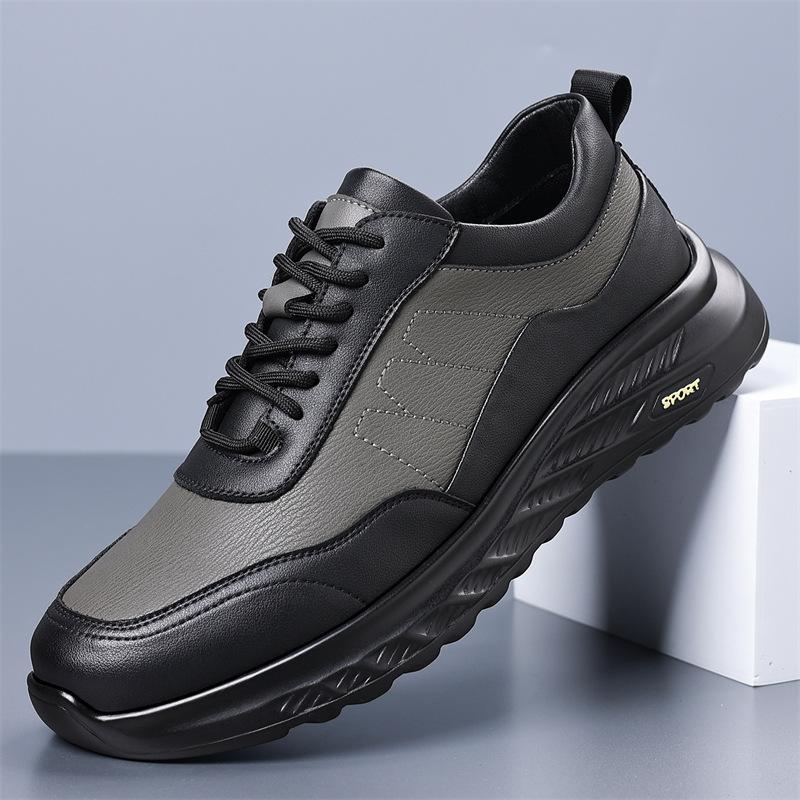 New High Quality Brand Men's PU Leather Casual Shoes Thick Soled Wear-resistant Hiking Shoes Trendy Gray Sports Shoes for Men’s