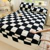 Drap housse motif à carreaux en polaire corail Housse de protection matelas hiver épaisse et chaude Drap de lit douillet et doux avec taie d'oreiller