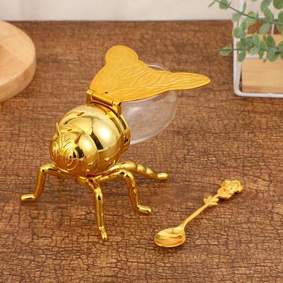 Bee Shape Honey Storage Dispense Container With Spoon Ornament Spice Seasoning Jar Home Kitchen Tool