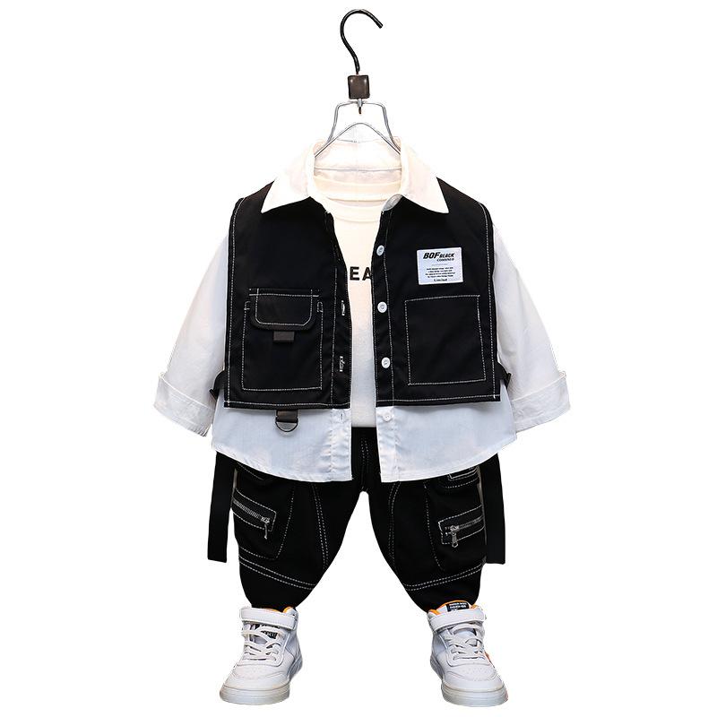 Boys Spring and Autumn Waistcoat Fake Two-piece Shirt Spring Small and Medium-sized Children Boys Casual Trendy Clothes Tops