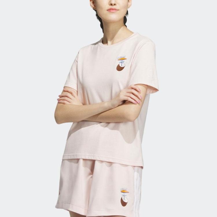 Adidas Neo Logo Print Round Neck Loose Comfortable Sports Short Sleeve T-Shirt Women T-Shirts Miracle-Quartz IP3877