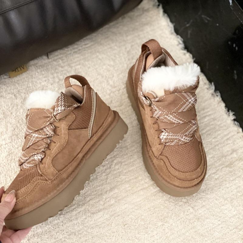 Dámské sněhule nové zimní s integrovanou fleecovou podšívkou, zateplené šněrovací kotníkové boty, teplé bavlněné boty