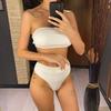 S - XL Bandeau Wrinkled Female Swimsuit High Waist Bikini Women Swimwear Two-pieces Bikini Set Bather Bathing Suit Swim