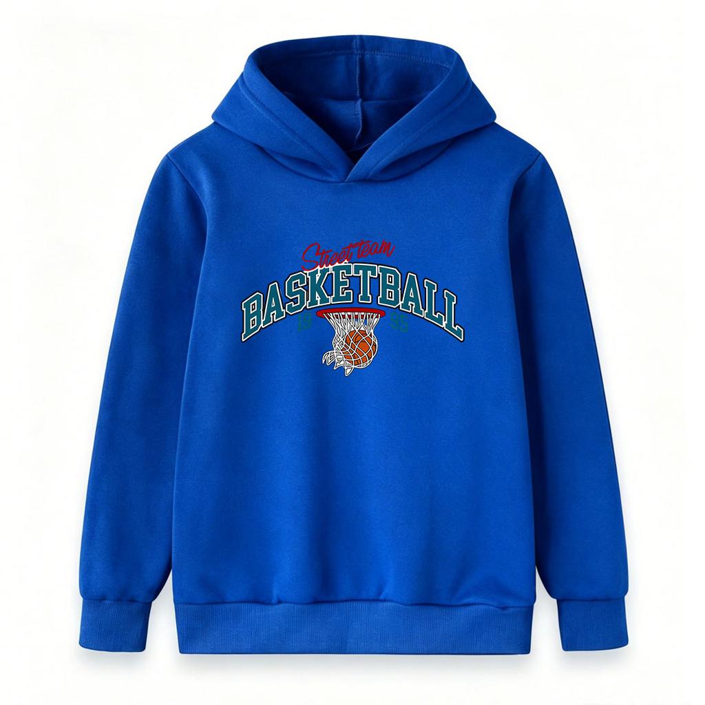 Kids Boys Girls Pullover Hoodie, Vintage Street Team Basketball 1995 Pattern Casual Long Sleeve Hooded Sweatshirt for Sports Daily Wear for Children