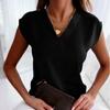 Summer Women's Solid Colour Short Sleeve V-Neck Blouse Shirt