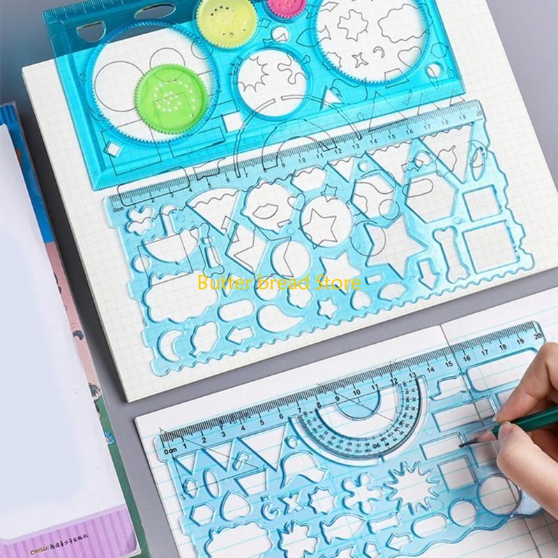 W89C Geometric Drawing Templates Plastic Rulers Multi-Function Measuring Rulers