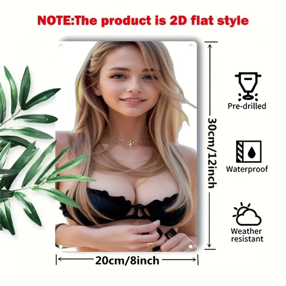 Vintage Metal Wall Sign Blonde Girl Round Retro Art Home Bar Decor Aluminum