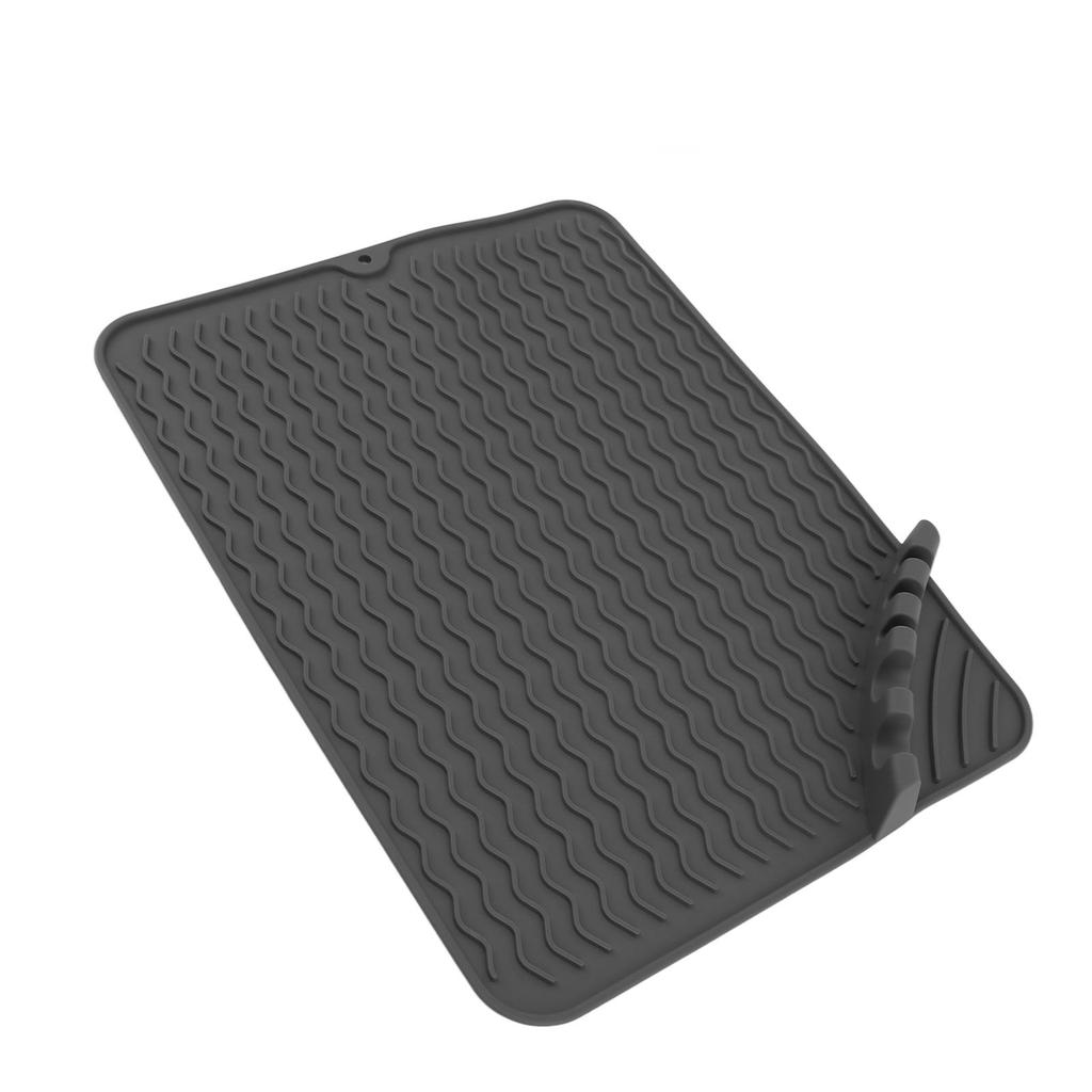 Silikon Geschirrtrockenmatte Rutschfest Hitzebeständig Abtropfmatte mit Geschirr-Fixierplatz für Küchenarbeitsplatte Spüle