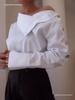 European & American Style Off-the-Shoulder High-Collar Metal Buckle Women's Top
