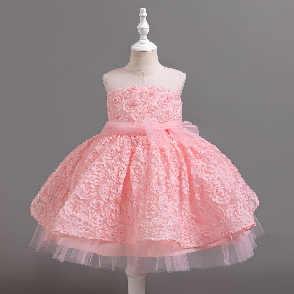 Girls Sleeveless Puffy Princess Dress Cute Flower Gown Runway Performance Tutu Dress Kids Breathable Mesh Party Formal Outfit