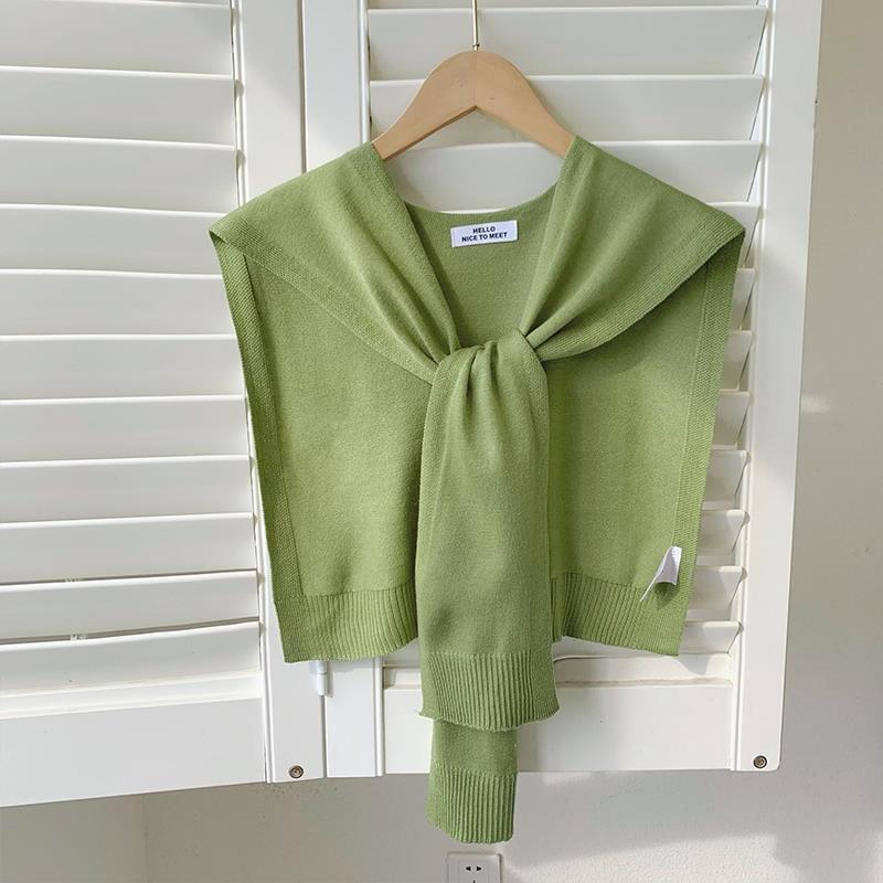 Korean Knitted Shawl Summer Air Conditioning Fake Collar Neck Guard Knit Thin Knotted Cape Shoulder Scarf For Women